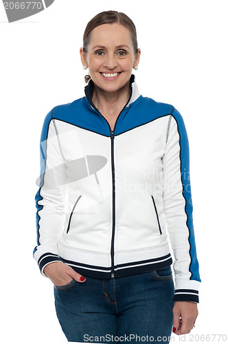 Image of Casual portrait of a middle aged woman wearing jacket