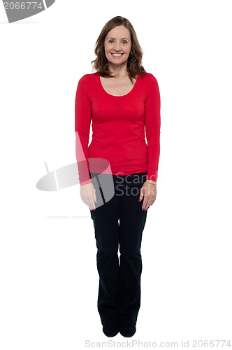 Image of Profile shot of a middle aged cheerful woman