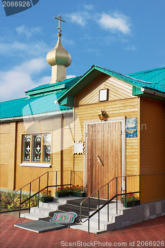 Image of The entrance to the Holy-Dormition Church in the town of Apatity