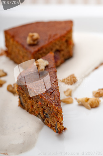 Image of fresh healthy carrots and walnuts cake dessert