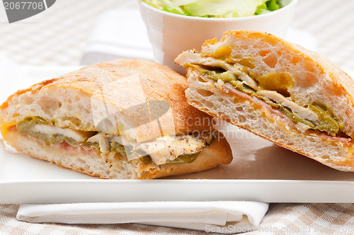 Image of Italian ciabatta panini sandwich chicken