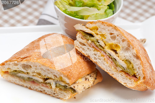 Image of Italian ciabatta panini sandwich chicken