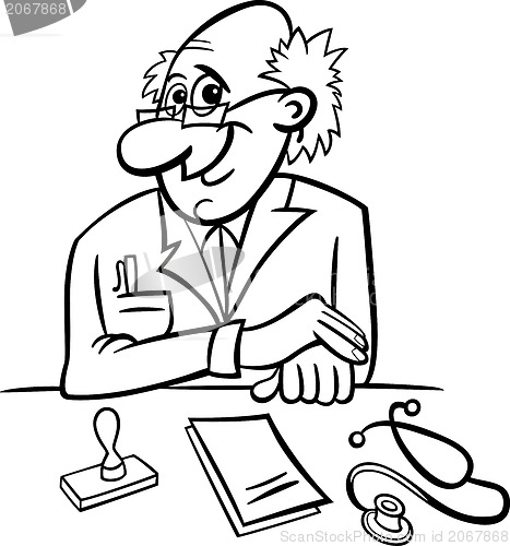 Image of doctor in clinic black and white cartoon