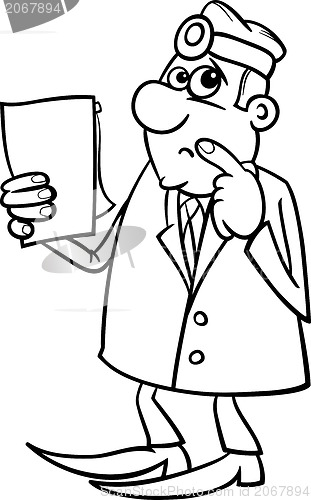 Image of thinking doctor black and white cartoon