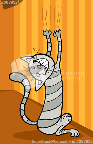 Image of cat scratching wall cartoon illustration