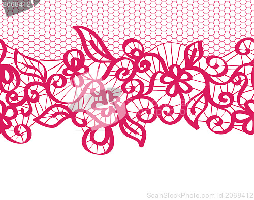 Image of seamless red lace with floral pattern