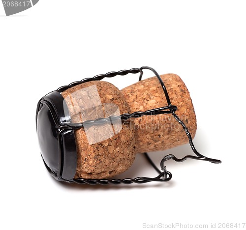Image of Champagne wine cork on white background