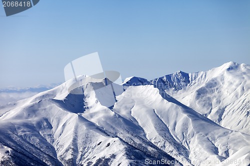 Image of Snowy mountains. Caucasus Mountains, Georgia, ski resort Gudauri