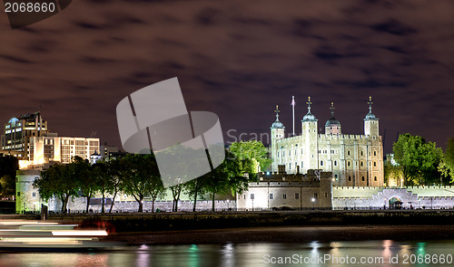 Image of Tower of London and Thames river at Night - London