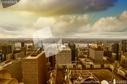 Image of New York City - Manhattan skyline at winter sunset