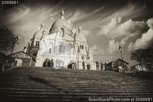 Image of Beautiful sky in Paris - Montmartre and Sacred Heart Cathedral