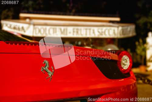 Image of ROME - NOV 1: Red Ferrari shines at Gianicolo, November 1, 2012 