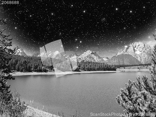 Image of Wonderful landscape of Grand Teton Lake and Mountains - Wyoming