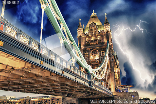 Image of Storm over Tower Bridge at night - London