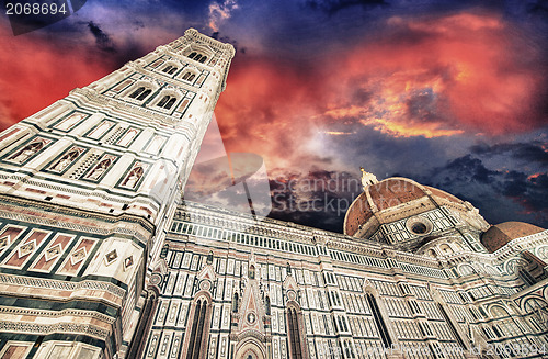 Image of Beautiful sky colors over Cathedral Church. Duomo, Basilica di S