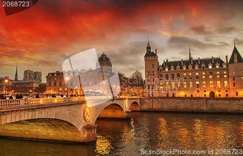 Image of Beautiful colors of Napoleon Bridge at dusk with Seine river - P