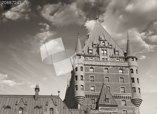 Image of Quebec City Castle, Canada. Beautiful sky over Chateau de Fronte