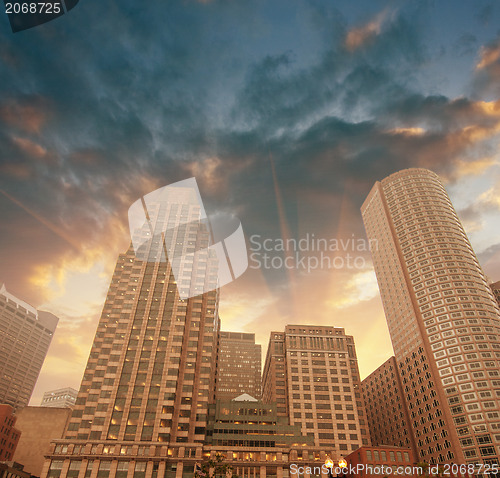 Image of Beautiful view of Boston buildings from street level