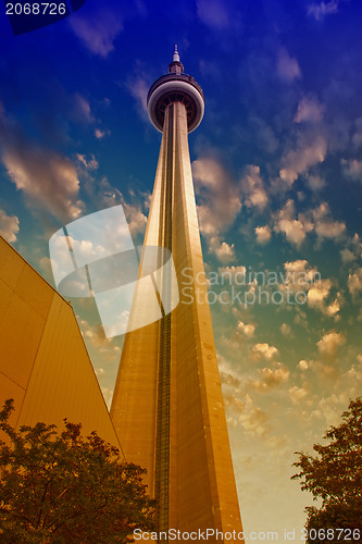 Image of TORONTO - JUN 29: Sky colors over CN Tower on a summer day, June