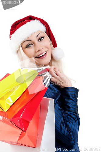 Image of Christmas woman with shopping bags