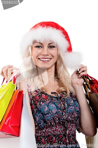 Image of Christmas woman with shopping bags