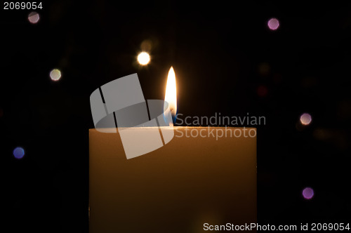 Image of christmas decoration with christmas lights and candlelight