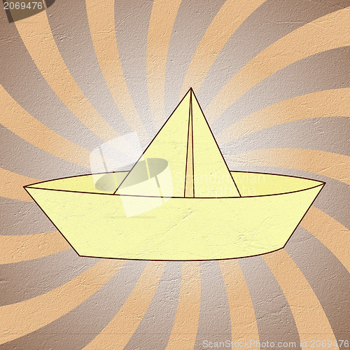 Image of origami paper boat recycled paper craft stick on  background 