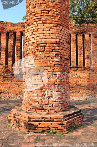 Image of wall of ruins temple at Ayutthaya Historical Park, THailand 