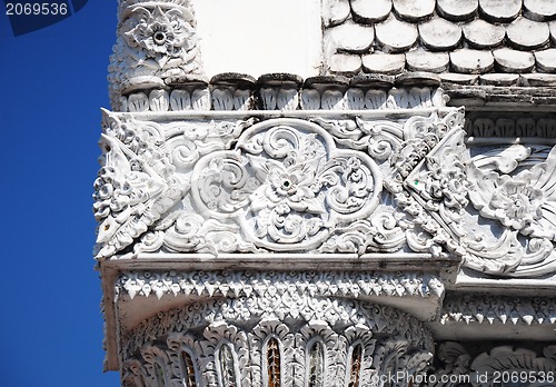 Image of White thai art stucco wall,Thai temple 