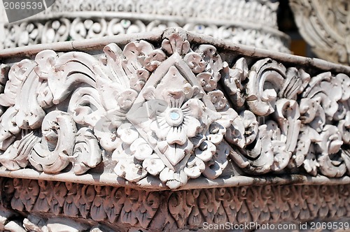 Image of White thai art stucco wall,Thai temple 