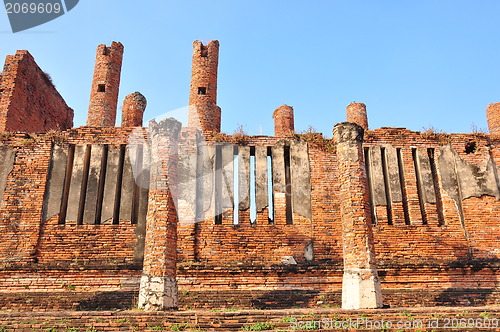 Image of wall of ruins temple at Ayutthaya Historical Park, THailand 