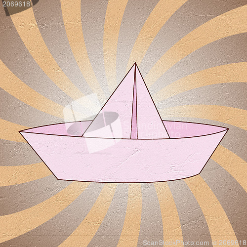 Image of origami paper boat recycled paper craft stick on  background 