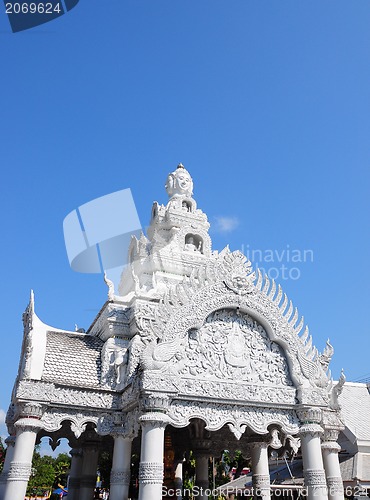 Image of White thai art stucco wall,Thai temple 