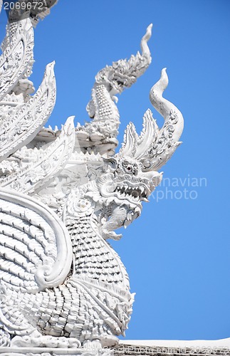 Image of White thai art stucco wall,Thai temple 