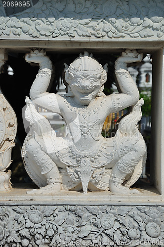 Image of White thai art stucco wall,Thai temple 