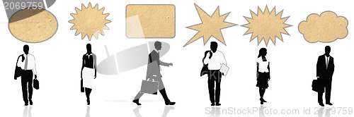 Image of a group of business people with speech bubbles 