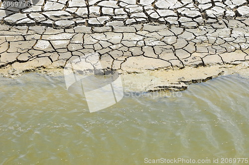 Image of Cracked soil in water. 