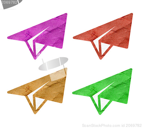 Image of Recycle paper plane on white background 