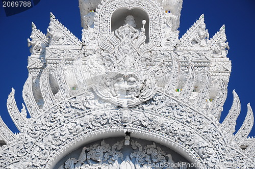 Image of White thai art stucco wall,Thai temple 