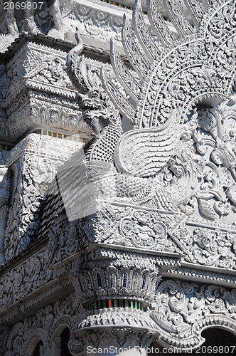 Image of White thai art stucco wall,Thai temple 