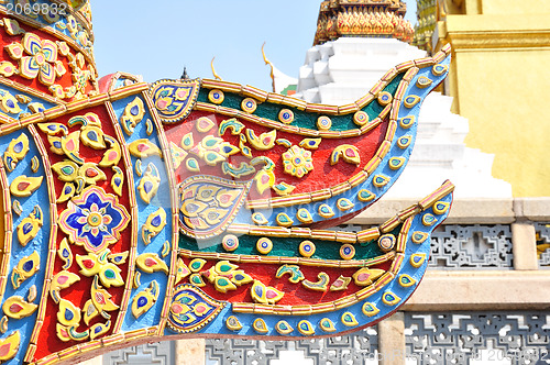 Image of The gold stucco design of native thai style on the Wall 