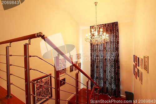 Image of Interior - wood stairs and handrail 