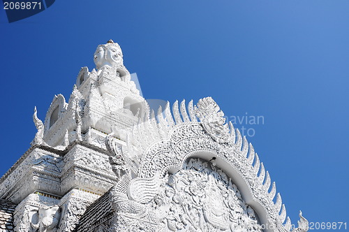 Image of White thai art stucco wall,Thai temple 