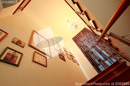 Image of Interior - wood stairs and handrail 