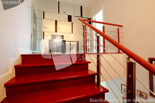 Image of Interior - wood stairs and handrail 