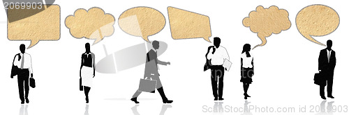 Image of a group of business people with speech bubbles 