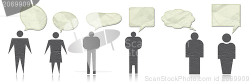 Image of a group of business people with speech bubbles 