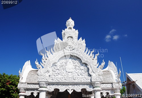 Image of White thai art stucco wall,Thai temple 