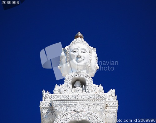 Image of White thai art stucco wall,Thai temple 