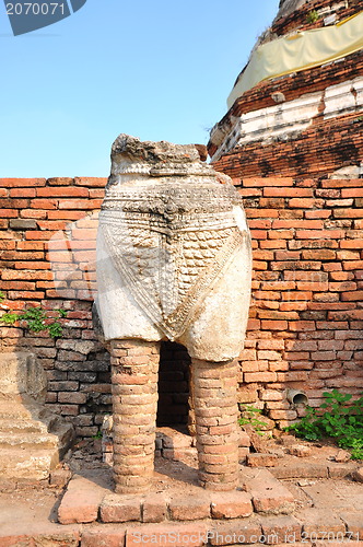 Image of Ruins lion statue in Ayutthaya Historical Park, Thailand 